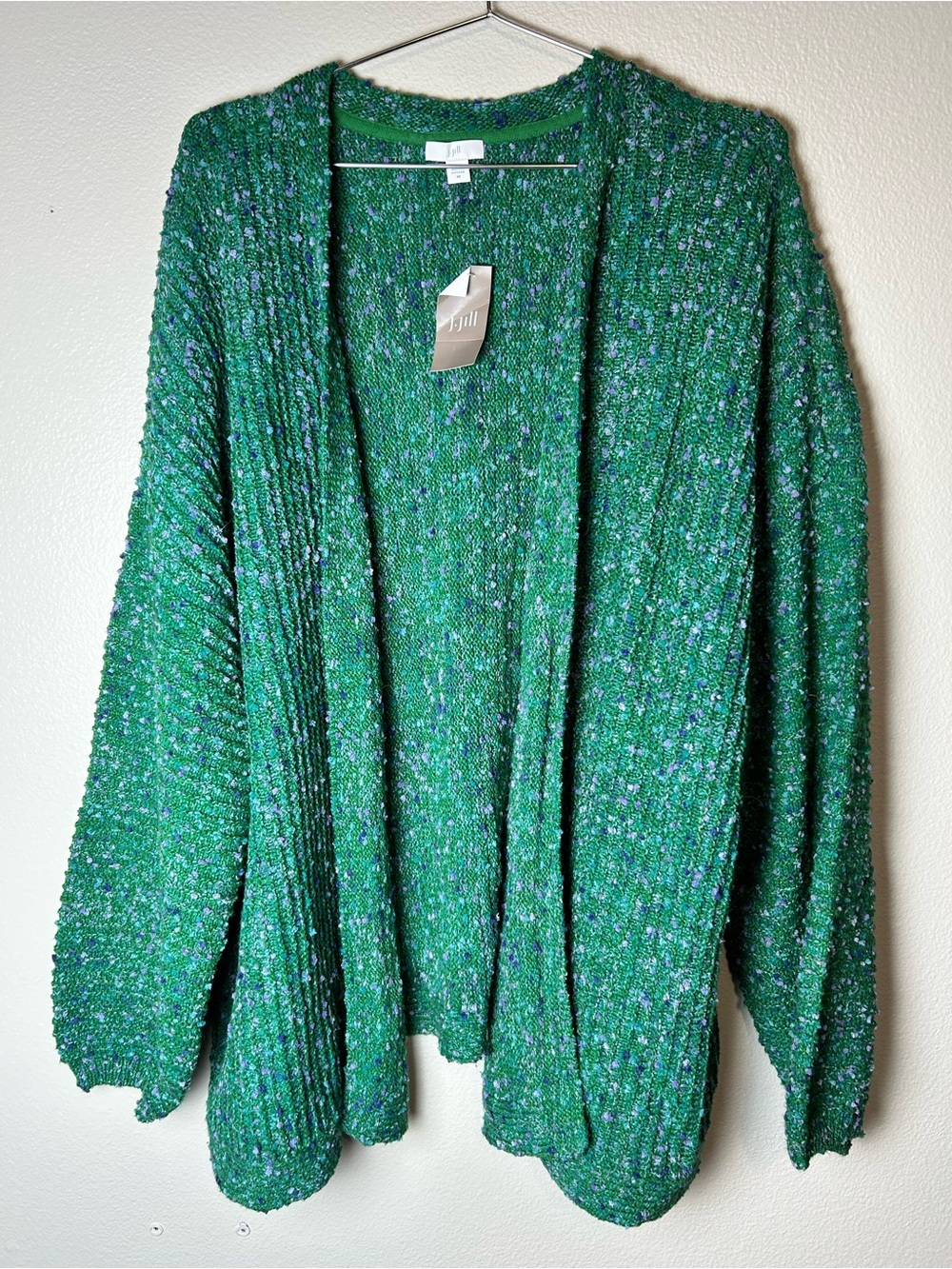 J.Jill Open Front Green Tweed Cardigan Cozy Winter Size 4X - Picture 2 of 7